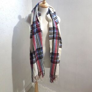 Roots | large Plaid Scarf with Fringe